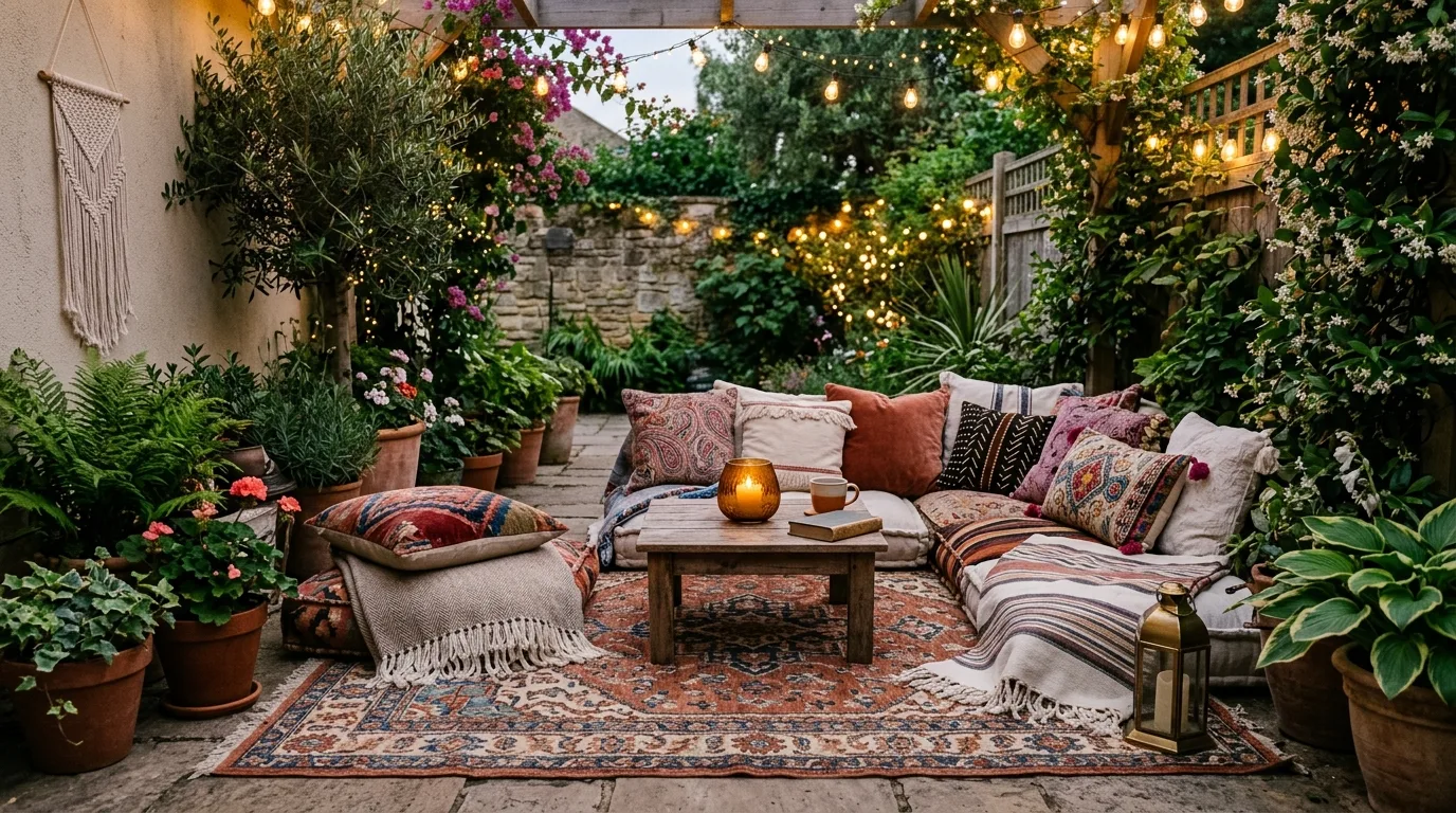 Patio Garden With Soft Lighting